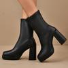 Fashion Fashion Pu Solid Black Mid Calf Boots Women 2025 Sexy Square Toe Super High Heel Chelsea Boots Warm Winter Shoes Plus Size