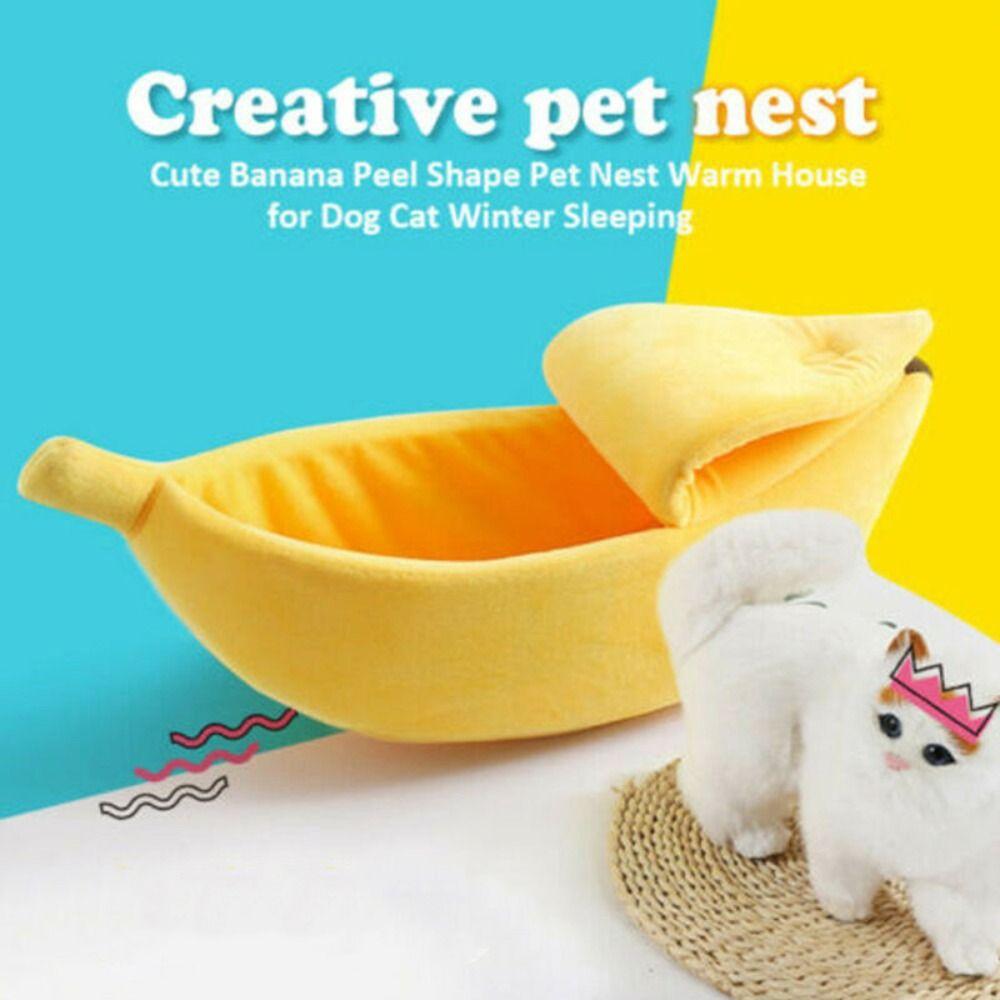 Portable Pet Sleeping Basket Durable Cozy Cat Mat Soft Banana Shape Cat Bed  For Kitten Puppy
