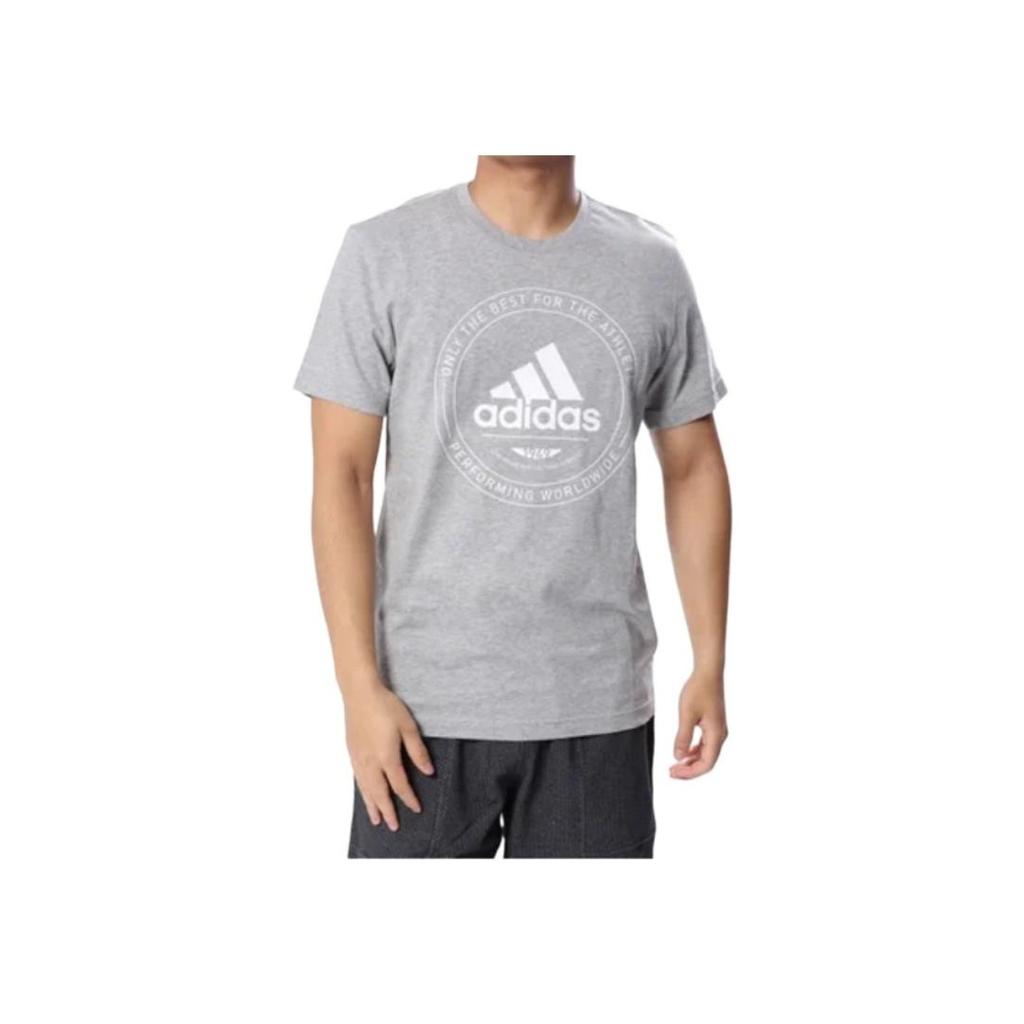 Adidas Graphic Emblem Comfortable Versatile Round Neck Short Sleeve T-Shirt Men Tops Gray CV4518