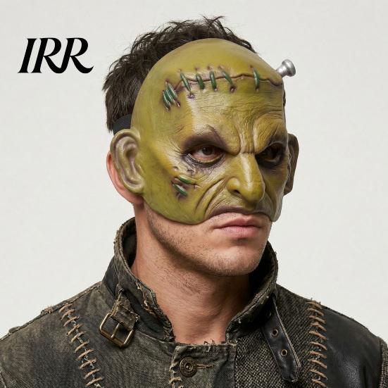 Realistic Creepy Halloween Facepiece Cosplay Masque for Adults Men Women, Authentic Retro Horror Atmosphere Green Half Face Party Distressed