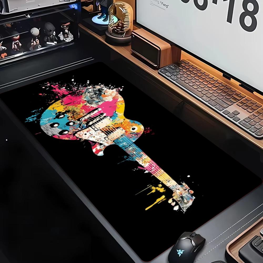 XXL Gaming Mouse Pad Vintage Electric Guitar Graffiti Splash Rock Music Deskmat Non-Slip Rubber Computer Keyboard Mouse Mats