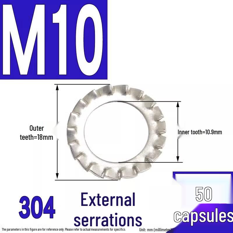 304 Stainless Steel External & Internal Tooth Lock Washer, Anti-Slip, Anti-Loosening, Size M6-M30