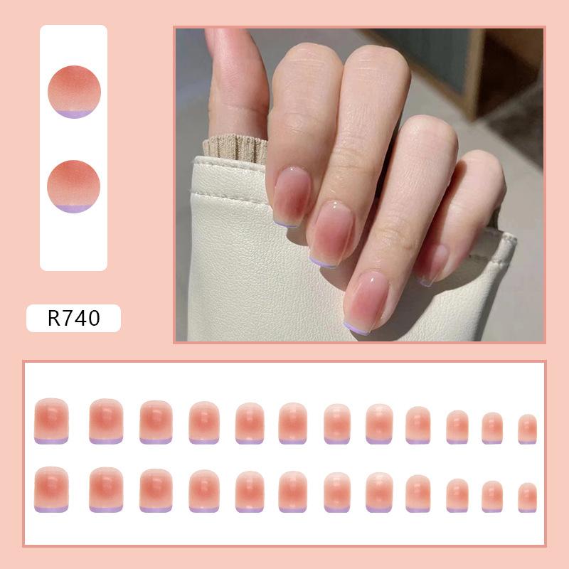 24Pcs Trendy False Nails Patch Gradient Color With Glitter Sequins Design Fake Nails Detachable Full Cover Fake Nail Tips