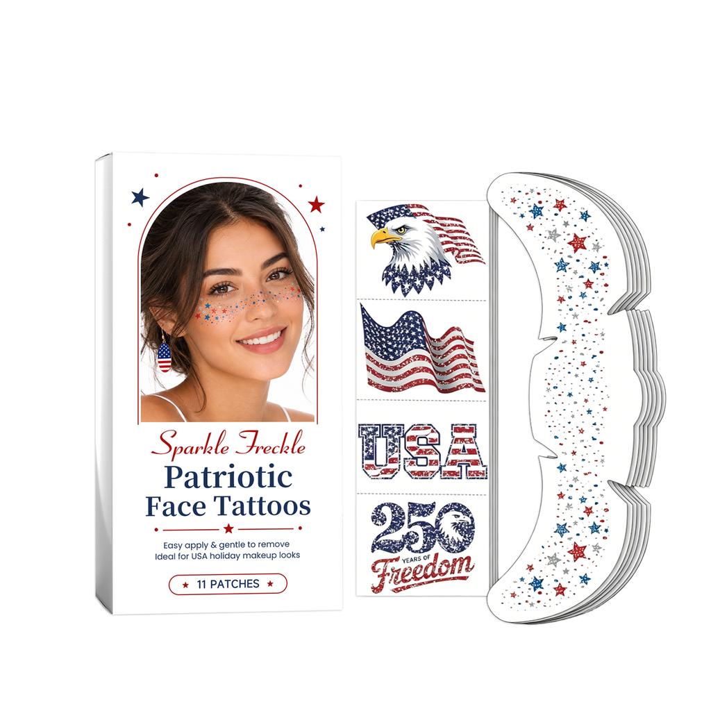 Sparkle Freckle Patriotic Face Tattoos USA Theme Temporary Face Stickers for Holiday Events and Celebrations 11 Pieces Set Easy To Apply and Remove