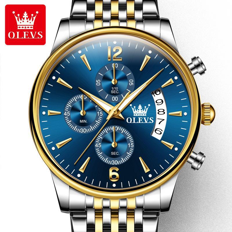 OLEVS Men's Watches Waterproof Luminous Sport Watch Chronograph Multifunction Business Fashion Gold Men's Quartz Watch