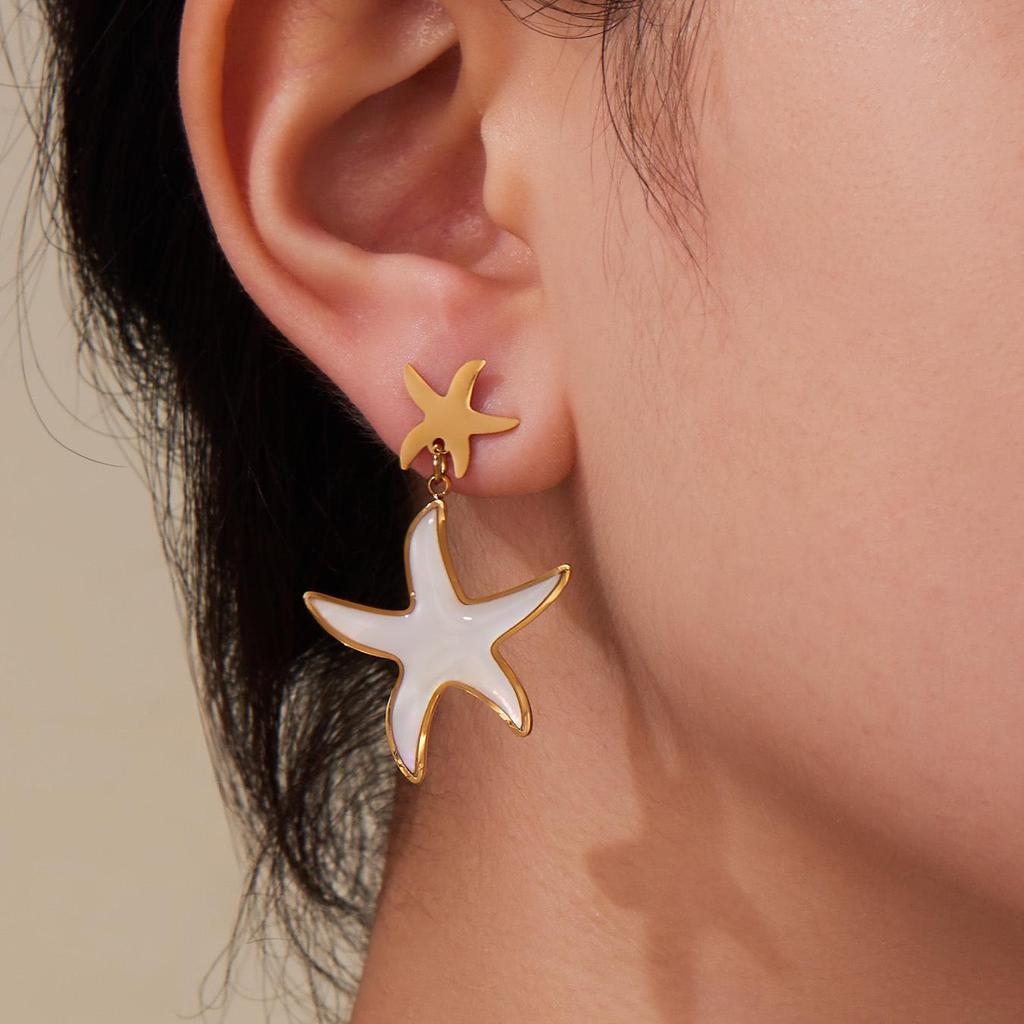 Oumeka Natural Seashell Heart Earrings & Ring Set - Stainless Steel Fashion Jewelry