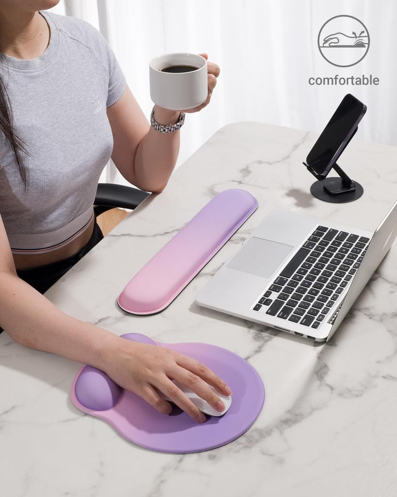 Laborio Mouse Pad Wrist Rest Integrated Mouse Pad Wrist Support Ergonomic Pink Purple (Gradient Set)