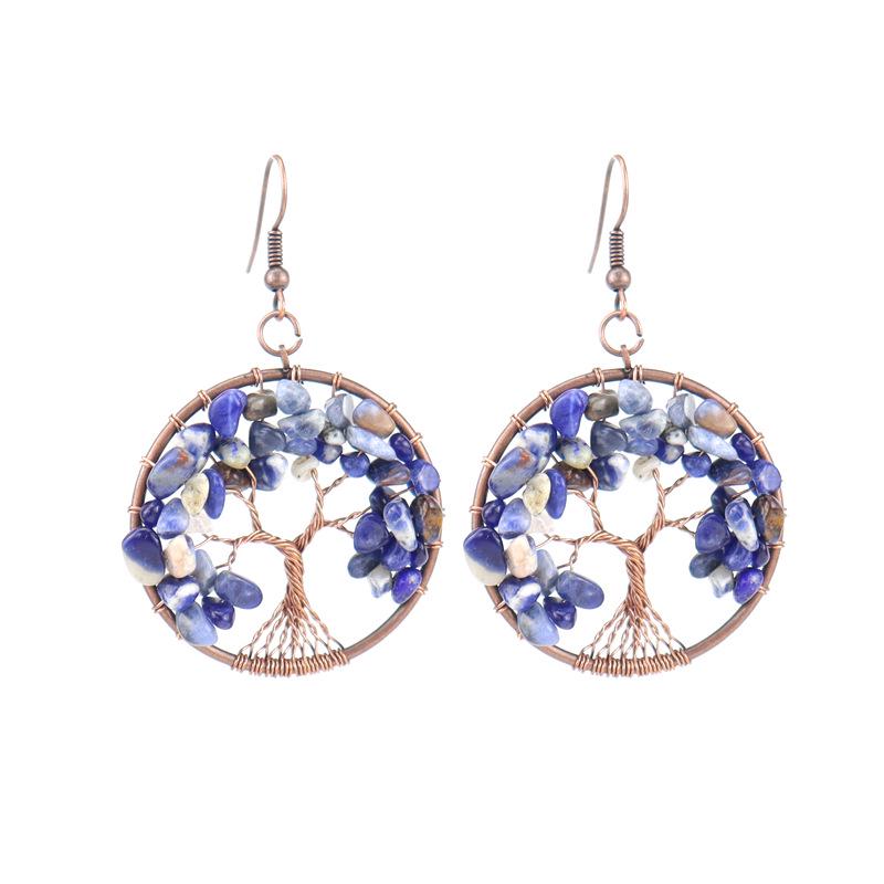 Handmade Vintage Wire-Wrapped Natural Stone Crystal Tree of Life Earrings E19