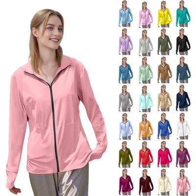 Camicia da sole da donna Felpa con cappuccio Manica lunga Outdoor Escursionismo Cappotto estivo Seta di ghiaccio