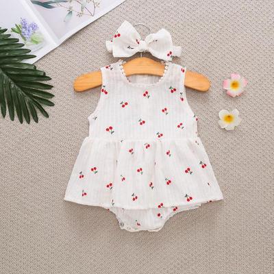 Cherry Print Lace Collar Baby Romper - 2022 Summer Collection