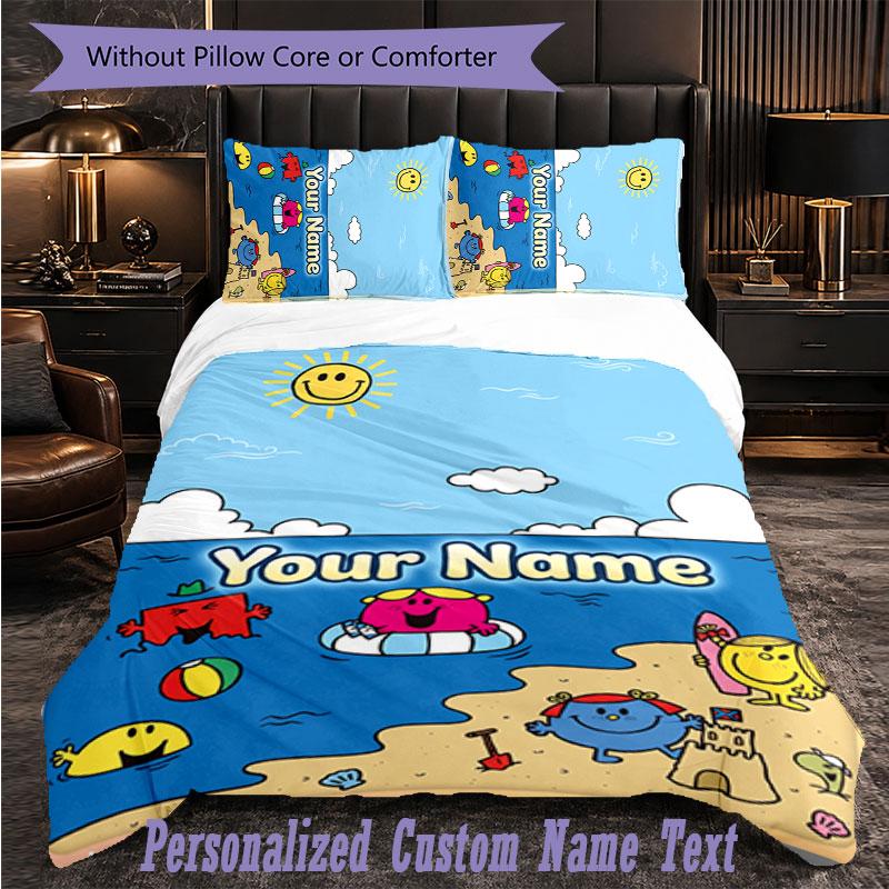 Personalized 3Pcs Bedding SetMr. Men & Little Miss Custom Text Duvet Cover Pillowcase Set Bedroom Gift