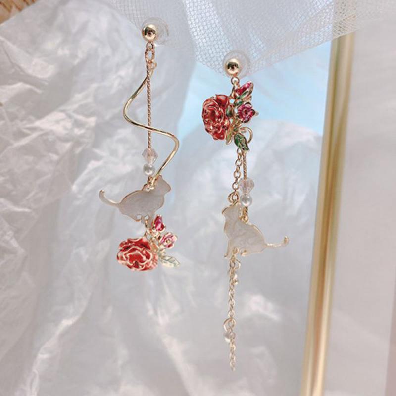 Cute Enamel Cat Balloon Stud Earrings for Women Fashion Drop Rabbit Flower Heart Colorful Jewelry Dangle Wedding Party Girl Gift