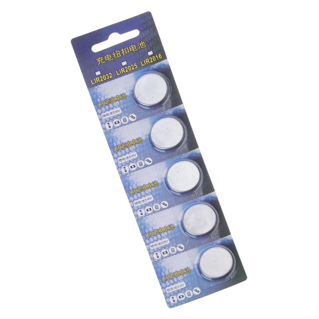 5Pieces LIR2032 3.6V Batteries Rechargeable Lithium Coin Batteries Ideal For Calculators Cameras Watches Flashlights