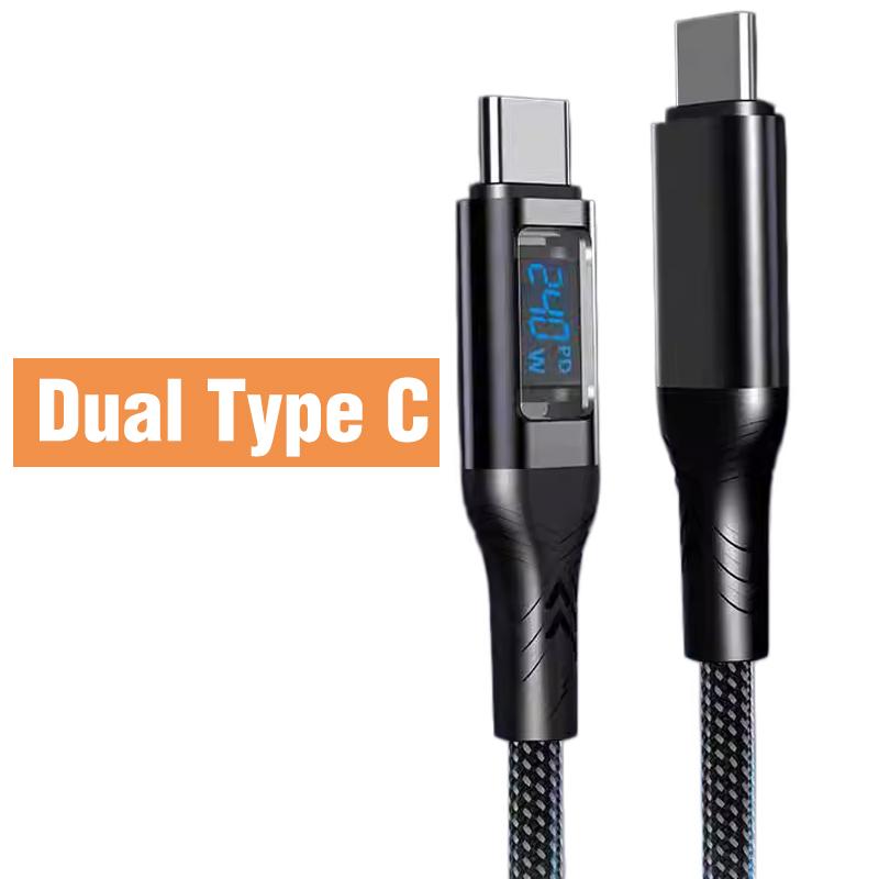 

Digital Display Type C Cable 240W Super Fast Charging Cord Sturdy Nylon Braided USB-C Type-C Data Line for IPhone Samsung Xiaomi 1M
