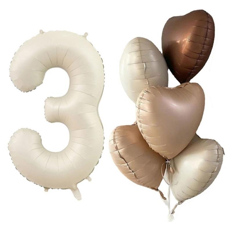 6Pcs Cream Color Number Balloon Set Beige Caramel Number 0-9 Balloon Foil Helium Ball Birthday Wedding Party Decoration