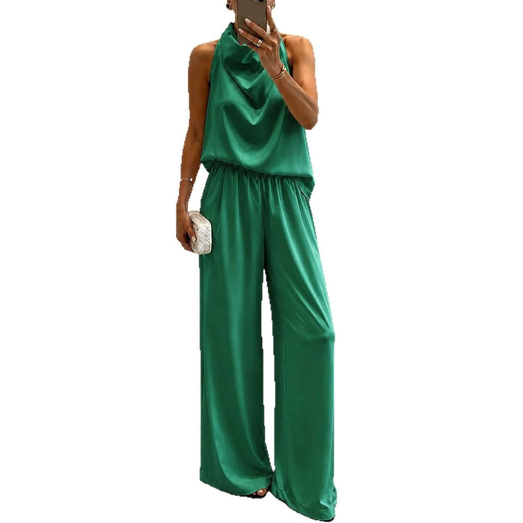 1116 summer new European and American fashion solid color vest and trousers two-piece suit casual women's clothing