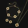 Jewelry Set Earrings Necklace Bracelet New Accessories Four Leaf Clover Natural Tiger Eye Stone Light Luxury Women's