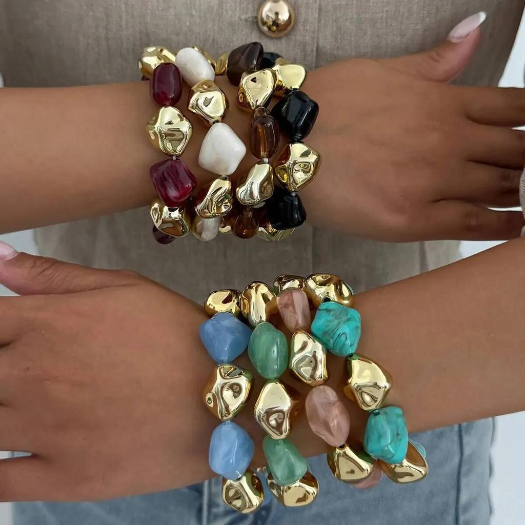 IngeSight.Z 8 Colors Boho Acrylic Irregular Bead Chain Bracelets Women Vintage Geometric Handmade Bangle Couple Jewelry Pulsera