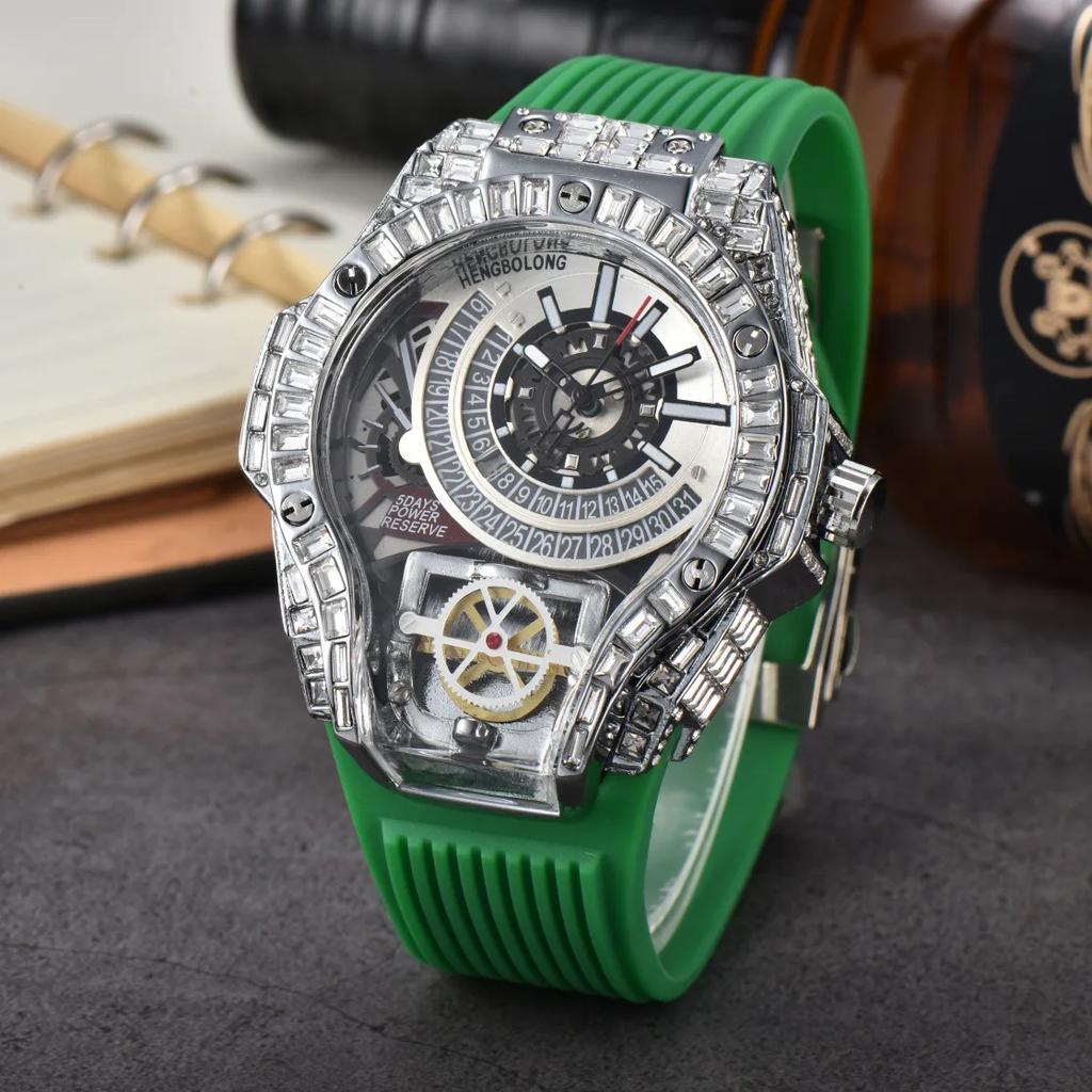 Luxury Full Diamond Business Quartz Watch Men Case Top Mens Watches Rubber Strap Color AAA Creative Decorative Clocks Relogio