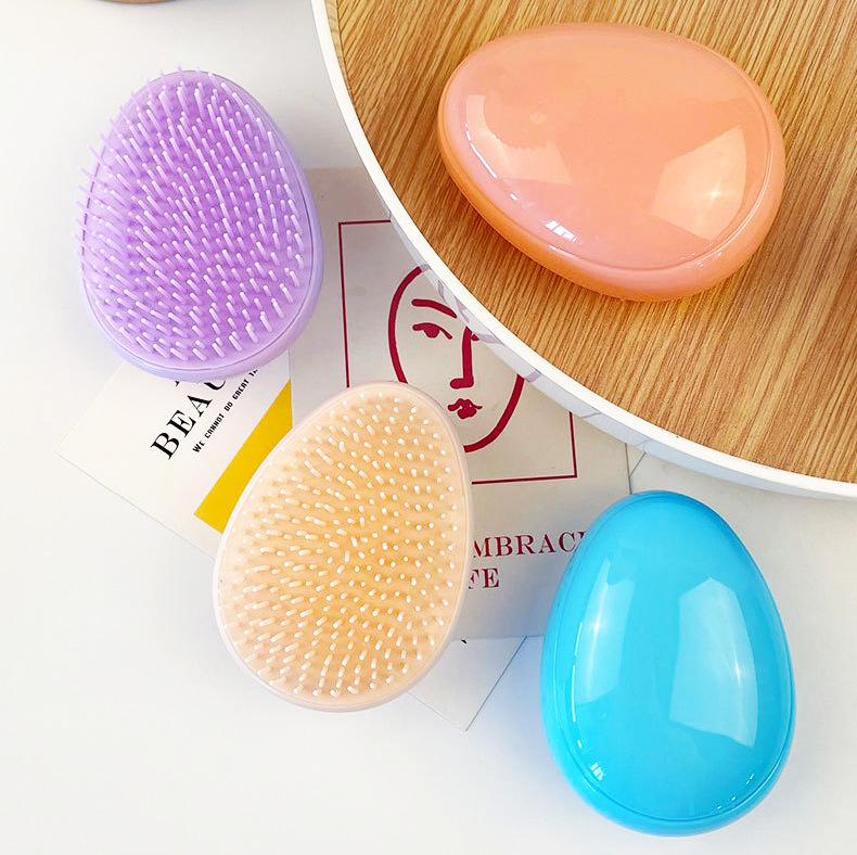 Portable Egg-Shaped Hair Smoothing Comb - Versatile for Wet & Dry Use, Cushion Design, Ideal for Kids