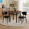 Modern Minimalist Round Table Set (2 Black PU Armchairs, Curved Backrest), 100 Cm Diameter Table In Wood Look. For Dining Room & Kitchen.