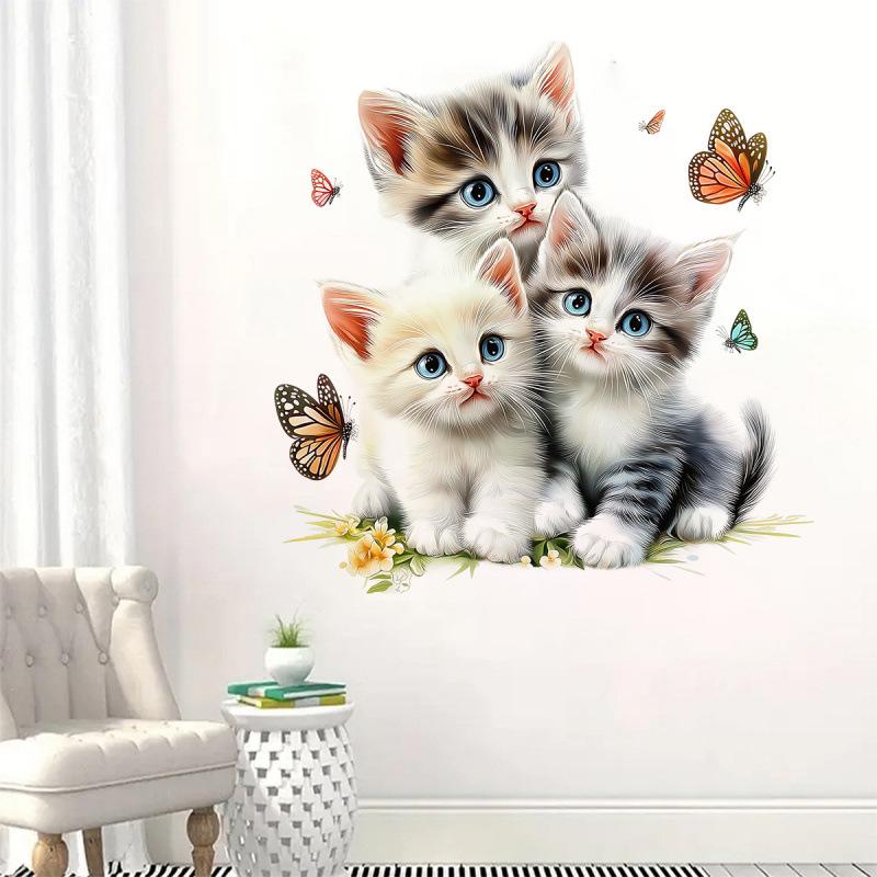3D Cute Kitten & Butterfly Wall Decal for Children's Room