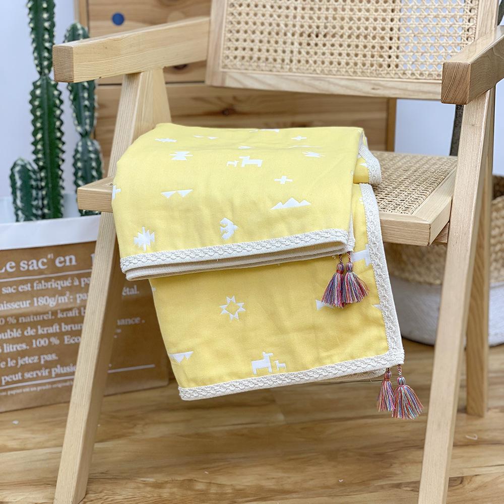 Native Original 6-Ply Gauze Colorful Cross Magic Indian Tassel Quilt