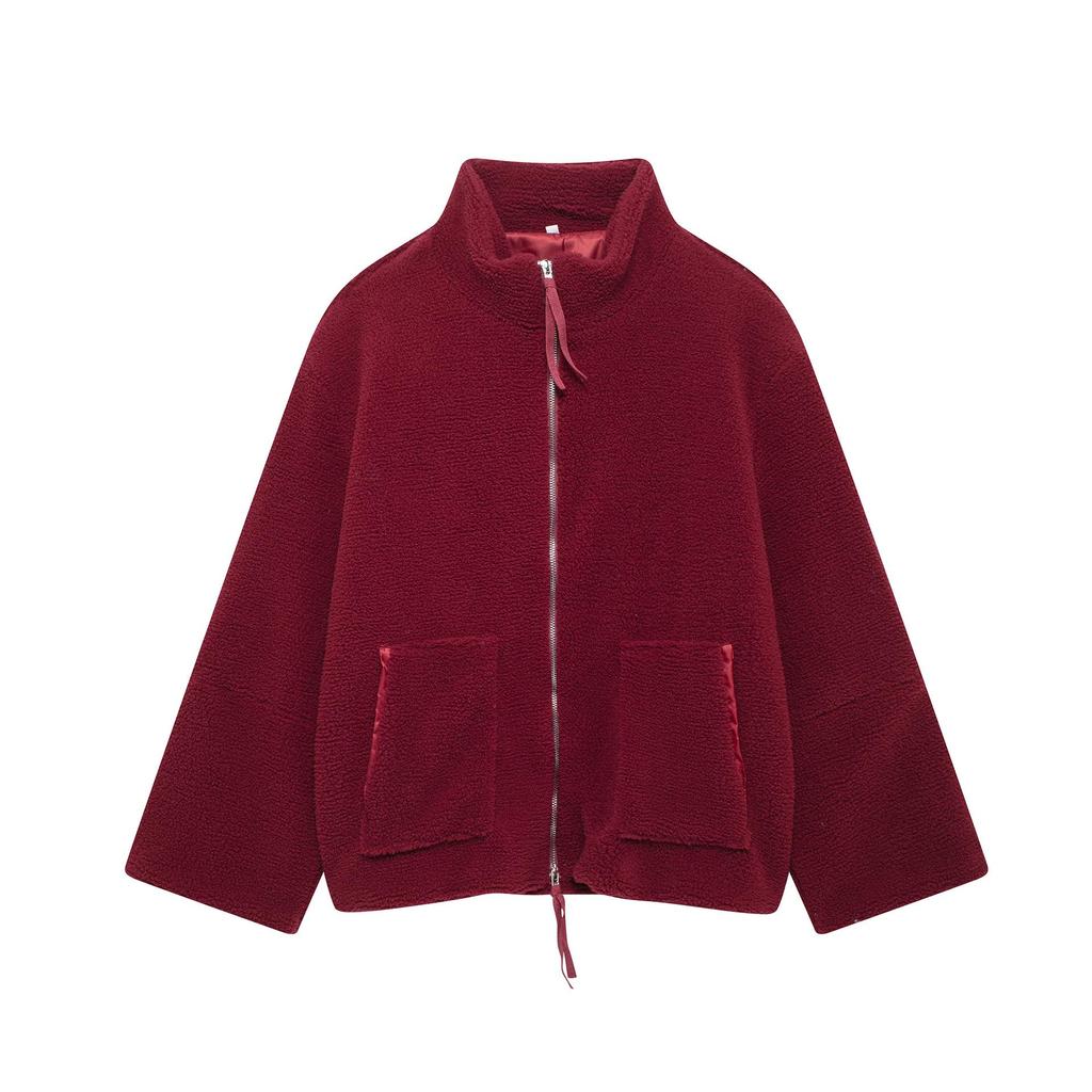 Giacca Cardigan Corta Calda in Lana d'Agnello Moda Invernale da Donna a Colore Unito