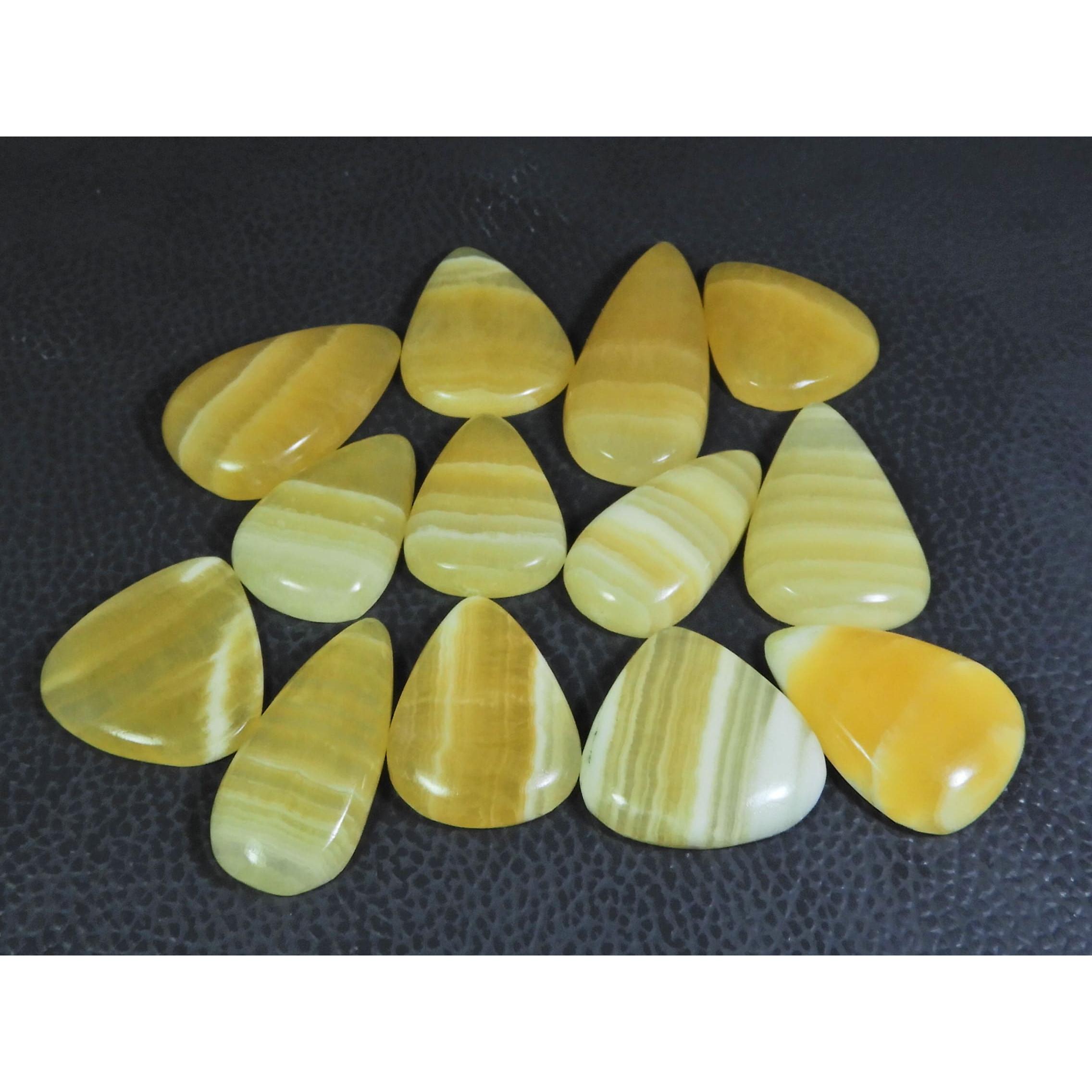 

345Cts. Natural Yellow Lace Agate Pear Cabochon Loose Gemstone 13Pcs Lot C-233