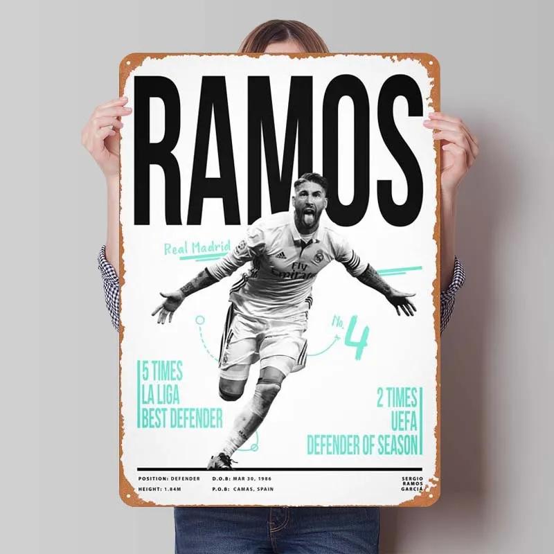 Sergio Ramos Metal Sign Sports Poster Room Decoration Man Cave Vintage Tinplate Sign Plaque for Wall Art Decoration Retro Home
