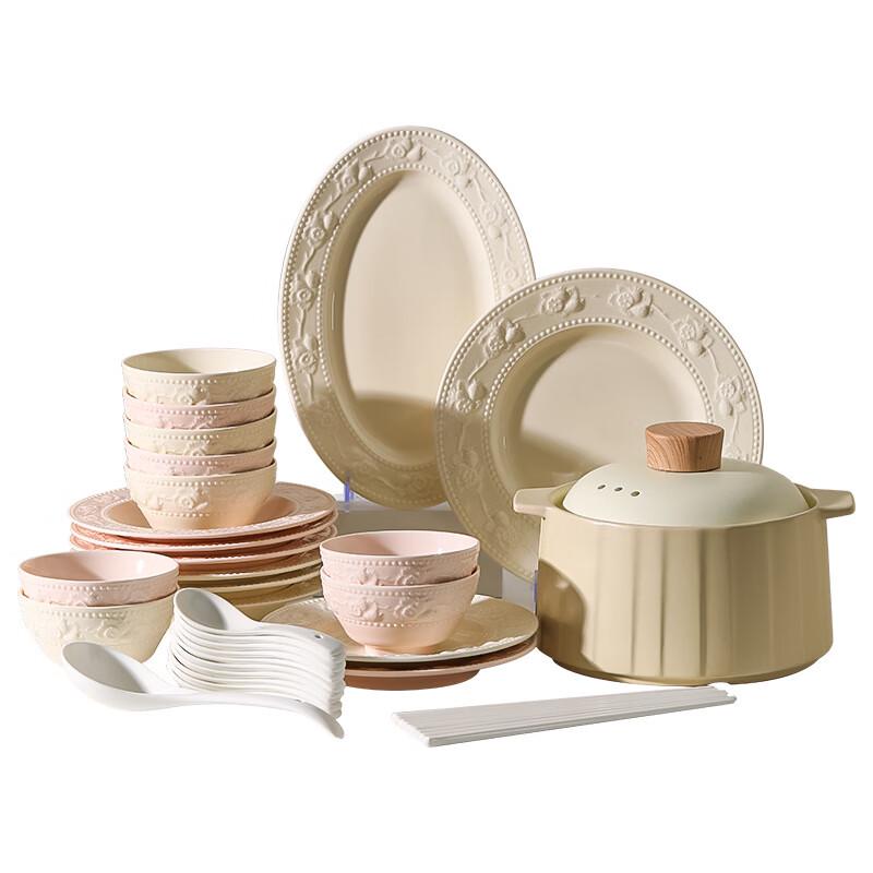 Cream Style Embossed Dinner Plate