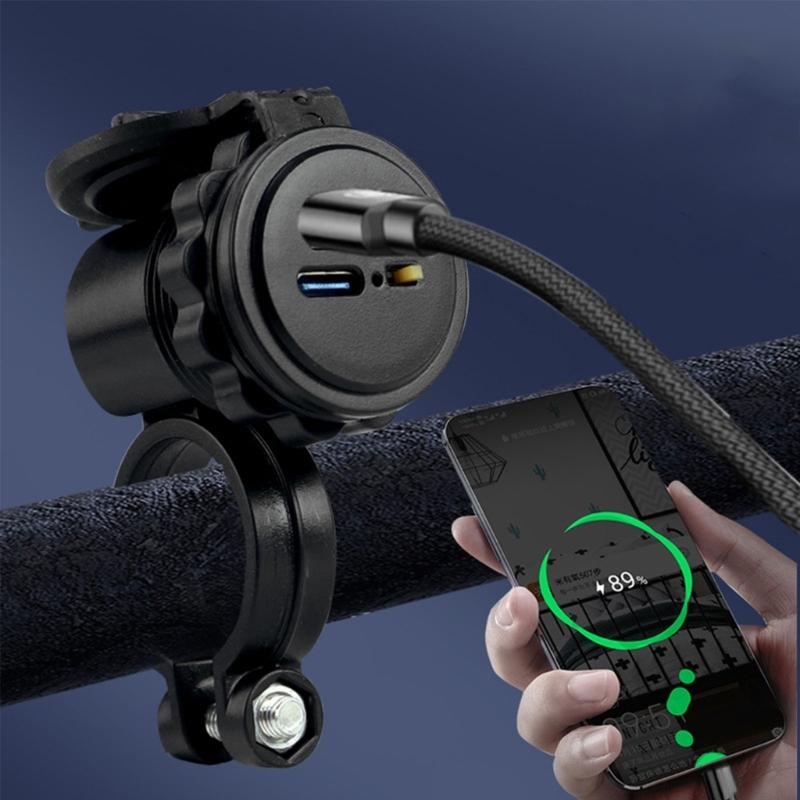 Motorcycle Charger USB Type-C PD 18W Fast Charging Power Socket Double Port Charge Adapter for Phones & Tablets