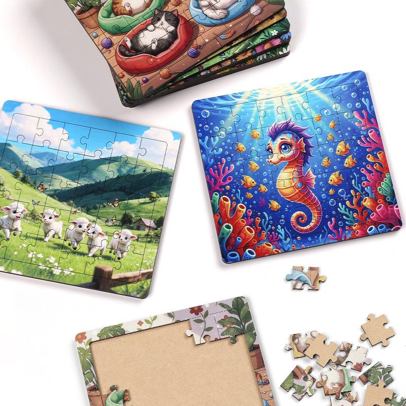 Animal Series 2D Wooden Jigsaw Puzzle - Educational Anime Cartoon Gift for Children