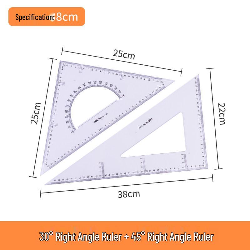 Deli Stationery Plastic Triangle Ruler Set, 23/43cm, for Students' Math and Drawing.