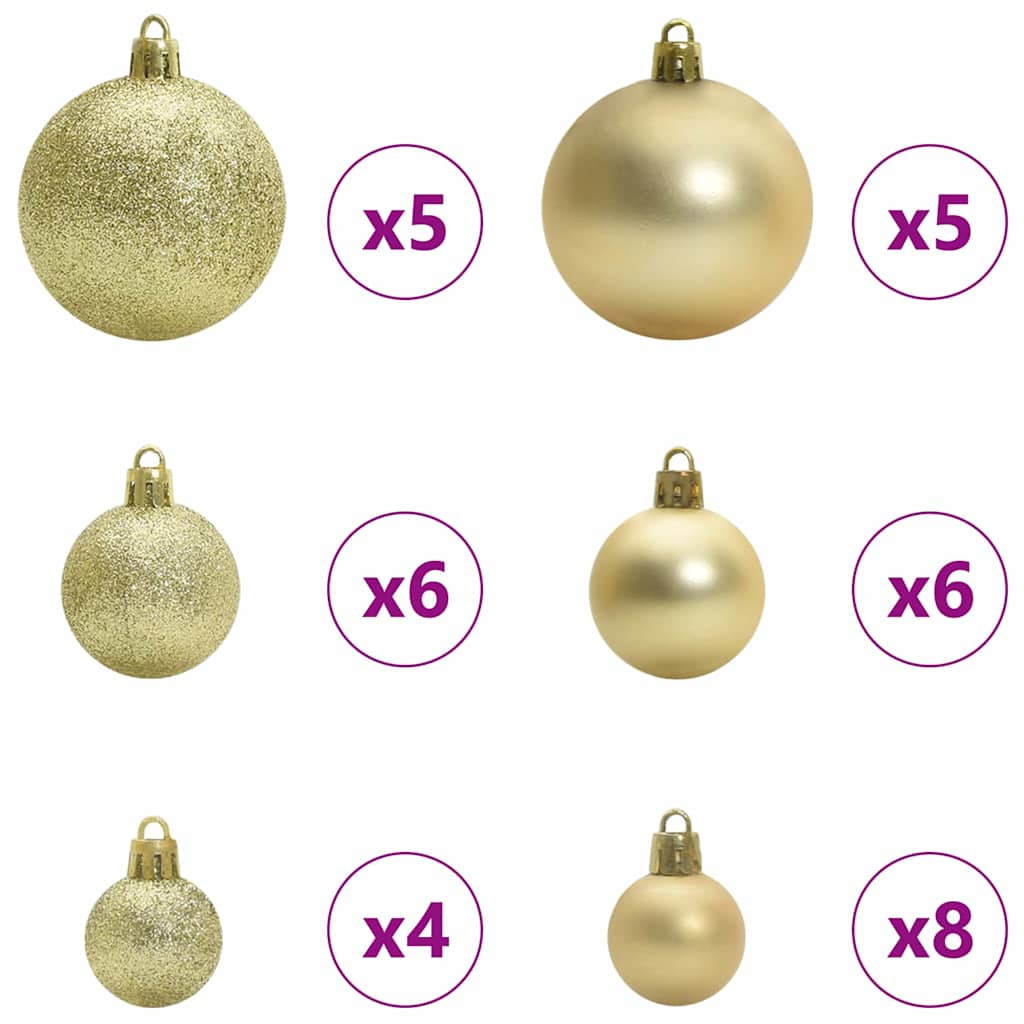 Christmas Ornament Set with 150 LEDs 61 Pcs Gold Plastic