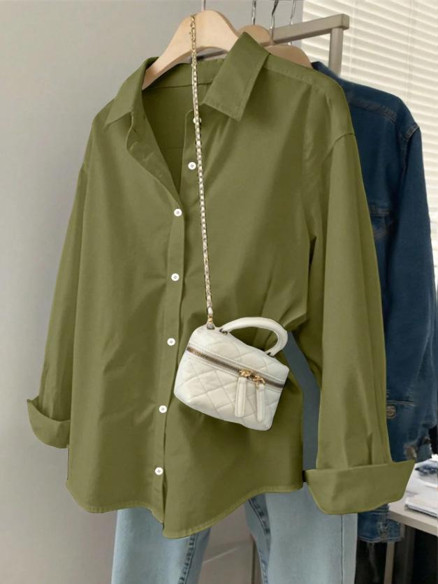 Women's Long Sleeve Blouse Turn Down Collar Elegant Casual Shirt Loose Fit Office Top For Spring Autumn