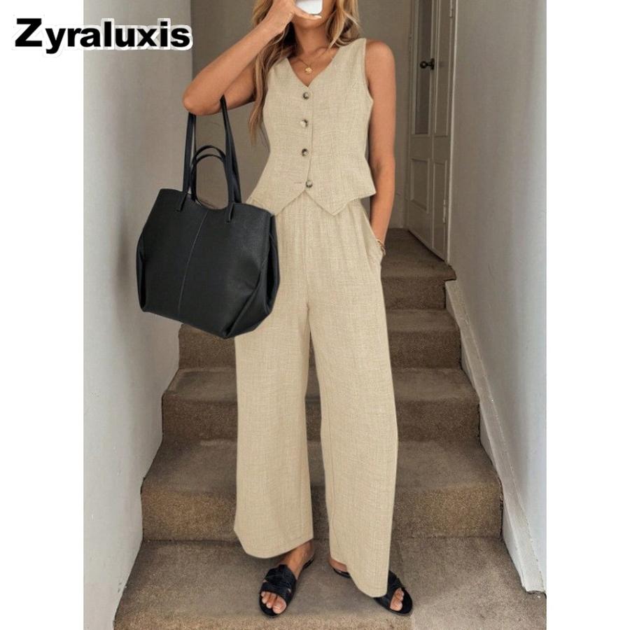 Linen Vest and Pants Set V-Neck Waistcoat Old Money Style Linen Suit