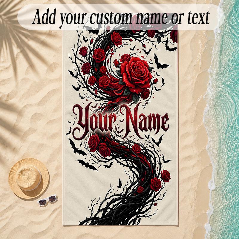 Gothic Theme Soft Beach Towel Personalized Custom Name Text Towel Portable for Beach Pool Travel