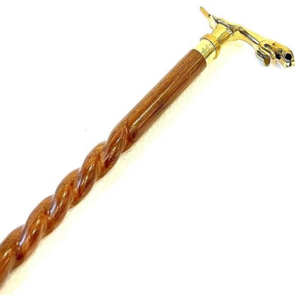 Wooden Walking Stick with Solid Brass Jaguar Head Handle – Handmade 93.98 Cm Cane Gift