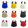 Yarn Winter Pullover Cap Solid Color Knitted Beanie Punk Devil Horns Hat  Autumn/Winter