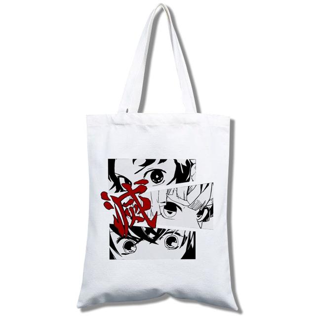 Kawaii Dämonentöter: Kimetsu No Yaiba Anime Einkaufstasche, Einkaufstasche, Reisetasche, Canvas-Tasche, Einkaufstasche, weiße Strandtasche