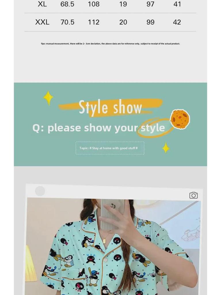 Sweet Girl Penguin Print Summer Pajama Set - Short-Sleeved Cardigan & Shorts