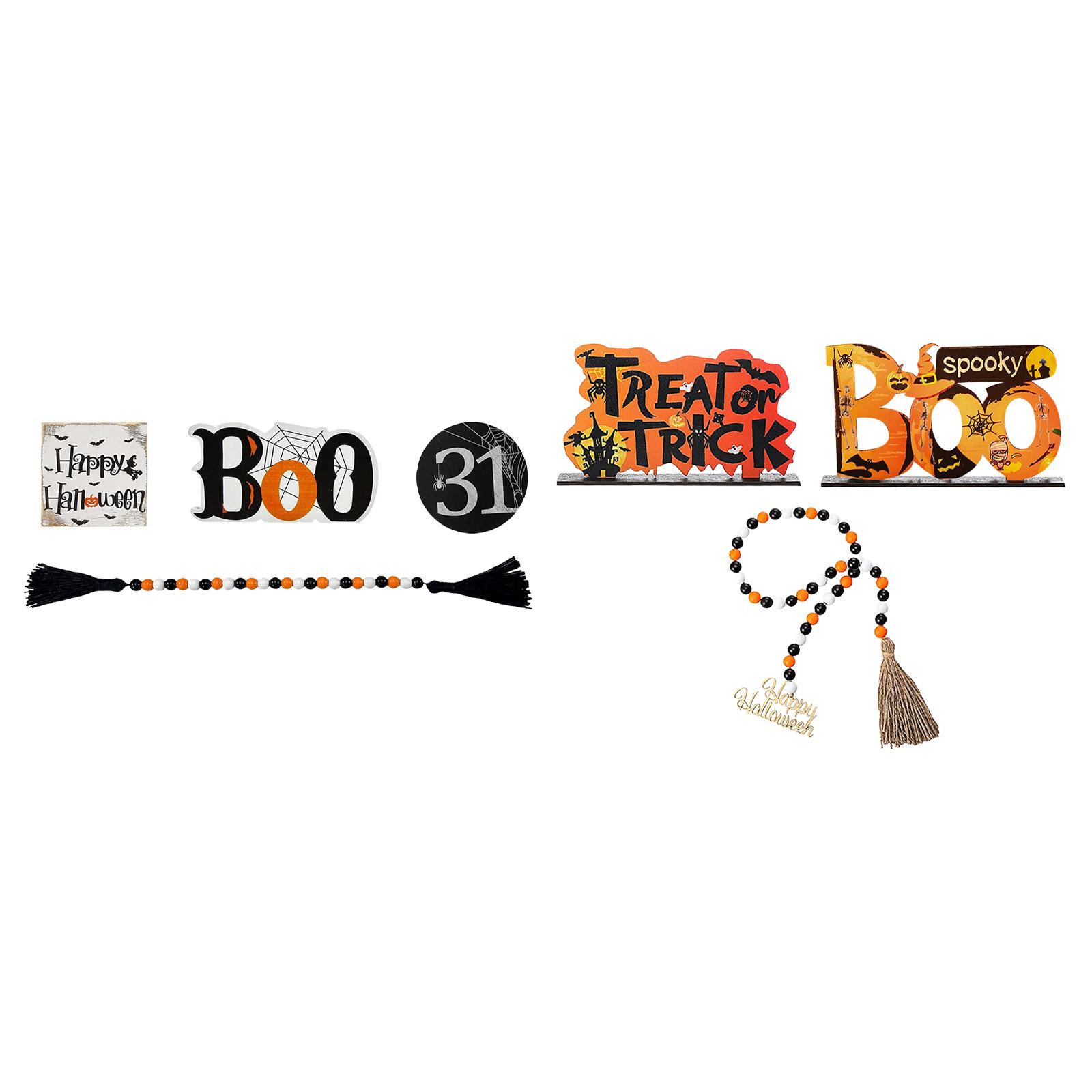 

Декор многоярусного подноса на Хэллоуин Декор на Хэллоуин Украшение для вечеринки Деревянные вывески Бусинная гирлянда для дома Комнаты Внутренней полки Фермерский стиль Rope Length 25cm