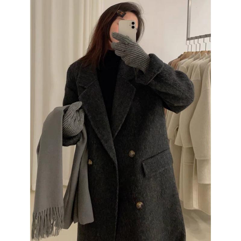 

Новое осенне-зимнее корейское модное универсальное тонкое женское шерстяное пальто с четырьмя пуговицами, длинный стиль M