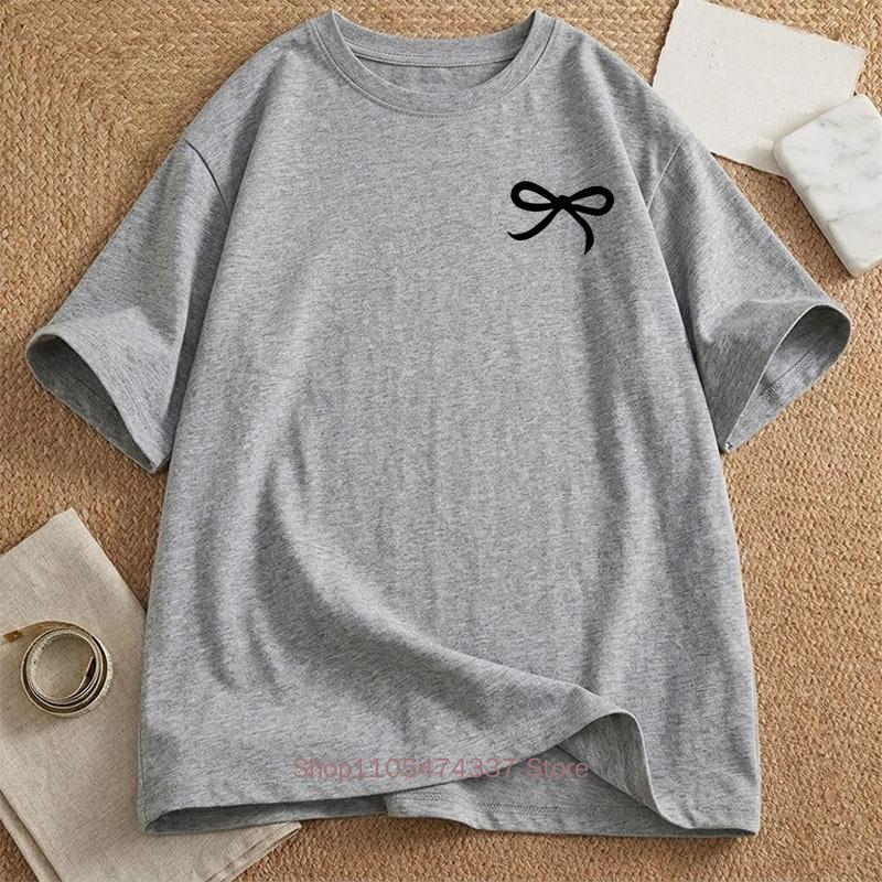 Minimalist Bow Printed Tshirts For Unisex Summer Casual Fashion Korean Style Streetwear Tops Crew Neck Short Sleeve Tshirts