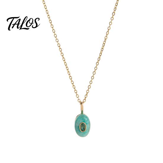 Talos Stone Pendant Necklace, Oval or Hexagonal Charm Geometric Necklace Gift for Her Wife Girlfriend