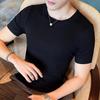 Men's Short-Sleeve Wool Knit Sweater - Spring/Autumn Trendy Lightweight Base Layer Top