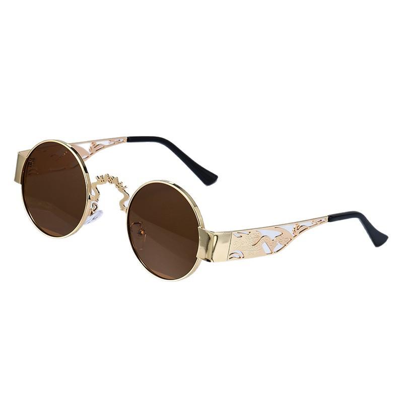 New hollow metal punk sunglasses dragon and phoenix glasses legs glasses retro round personalized sunglasses European and American trend street shoot