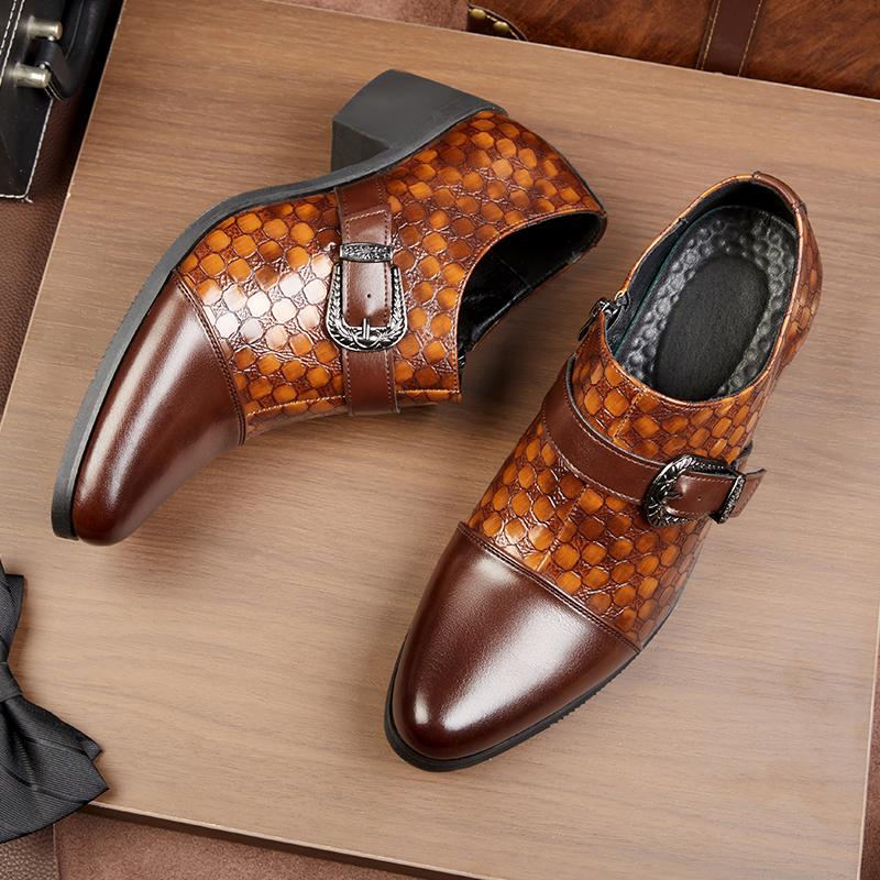 Mode Mode Braune Herrenschuhe mit Reißverschluss Hohe Absätze Oxfords Spitz Übergröße 46 Lederschuhe Höhenerhöhung Herren Hochzeitsschuhe