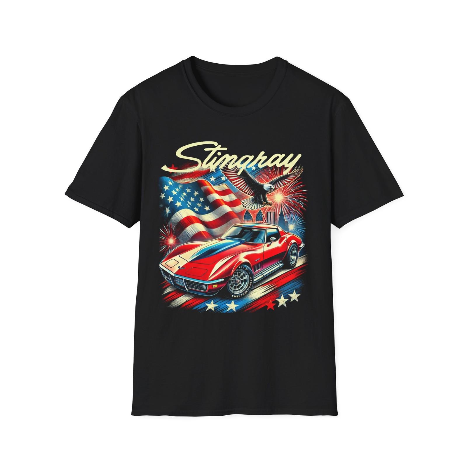 Patriotic Corvette Stingray Shirt – C3 Red Vette, Eagle & Fireworks Graphic Tee XXXXL